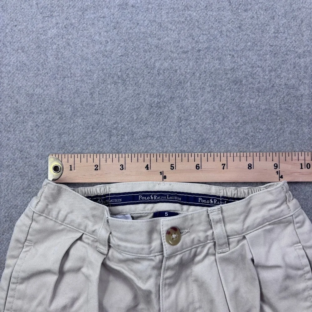 Vintage 90s Kids Polo Ralph Lauren Chino Shorts Beige Elastic Waist Sz 5 Pleated